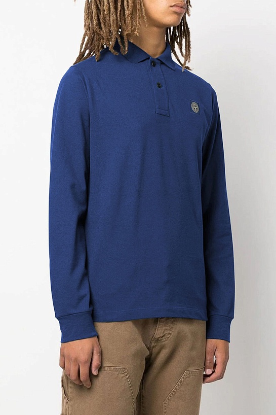 Поло с длинным рукавом Stone Island logo-patch - Indigo