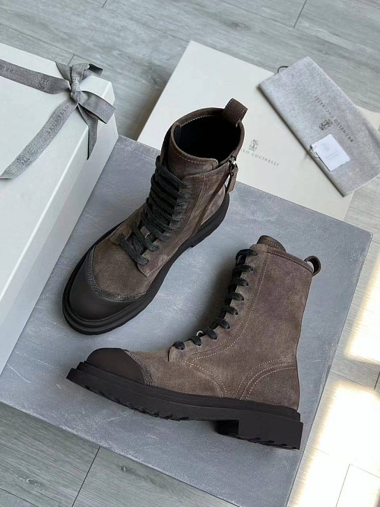 Женские замшевые ботинки Brunello Cucinelli Premium - Brown