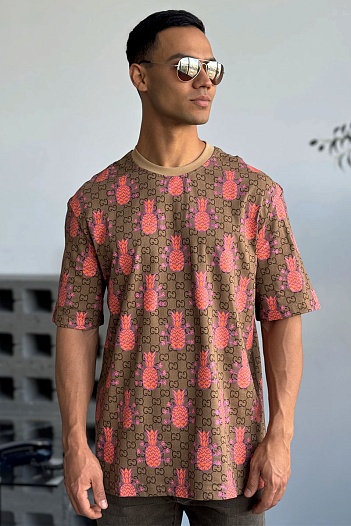 Брендовая оверсайз футболка Gucci Pineapples - Brown   