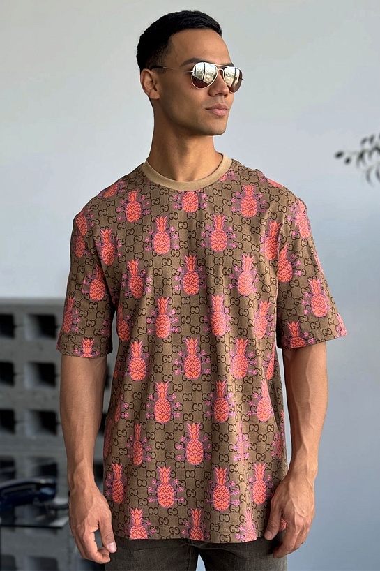 Брендовая оверсайз футболка Gucci Pineapples - Brown