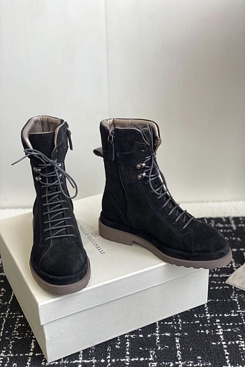 Женские замшевые ботинки Brunello Cucinelli Premium - Black   