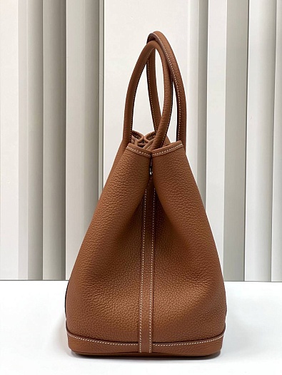 Женская кожаная сумка Hermes Garden Party Premium 36x26x17 см - Brown   