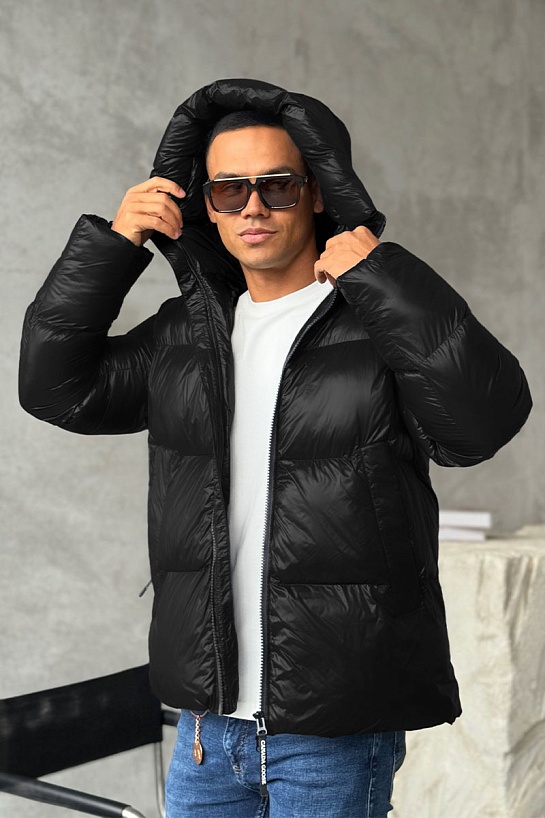 Мужской чёрный пуховик Canada Goose logo-patch