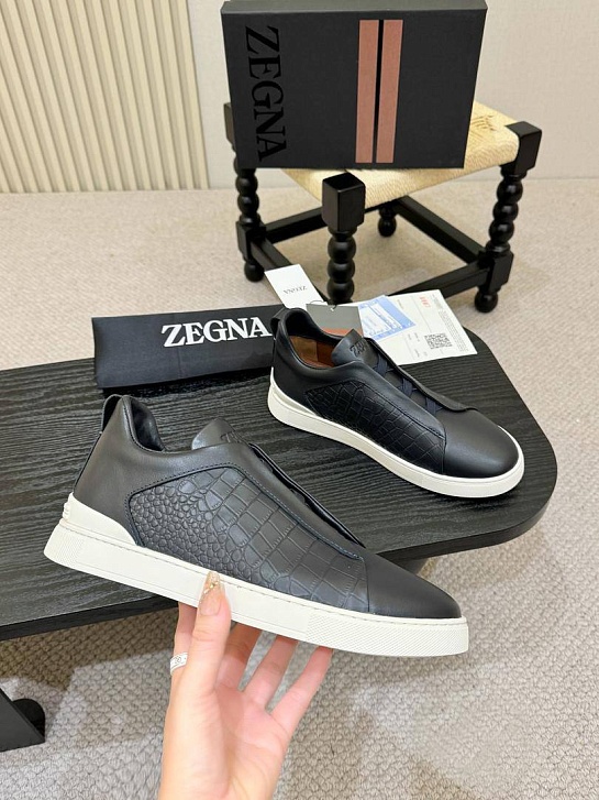 Мужские кроссовки Zegna Triple Stitch Alligator - Grey