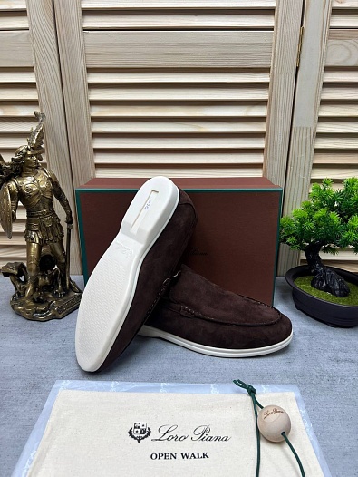 Мужские замшевые лоферы Loro Piana Open Walk - Brown   
