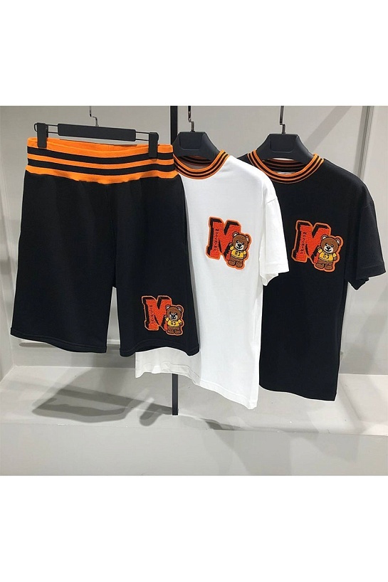 Белая мужская футболка Moschino flocked bear logo