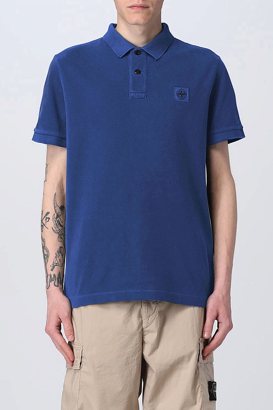 Мужское синее поло Stone Island compass badge