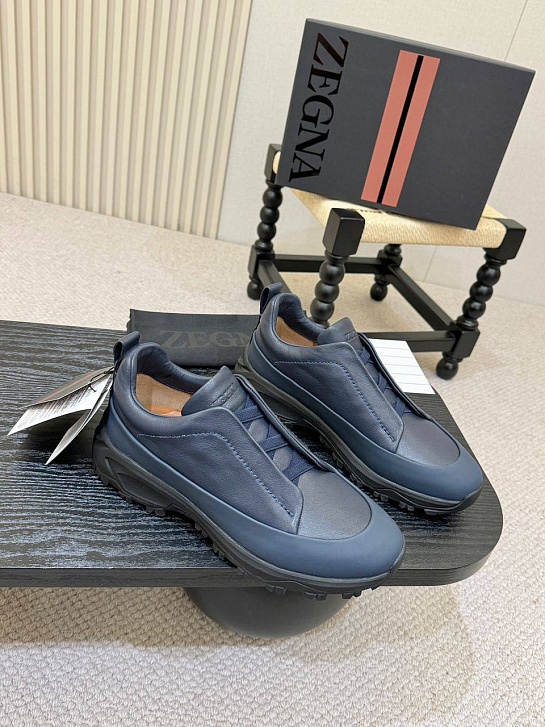 Кожаные кроссовки Zegna Triple Stitch Monte - Blue