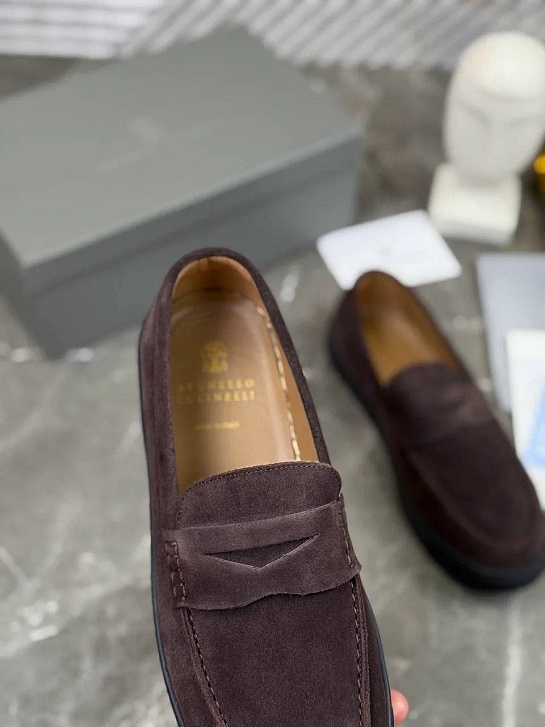 Замшевые лоферы Brunello Cucinelli коричневого цвета