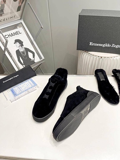 Кроссовки с мехом Ermenegildo Zegna Triple Stitch low-top - Black   