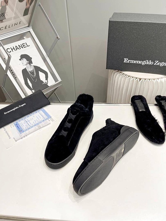 Кроссовки с мехом Ermenegildo Zegna Triple Stitch low-top - Black