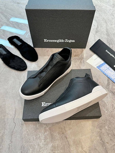 Кроссовки с мехом Ermenegildo Zegna Triple Stitch - Black   