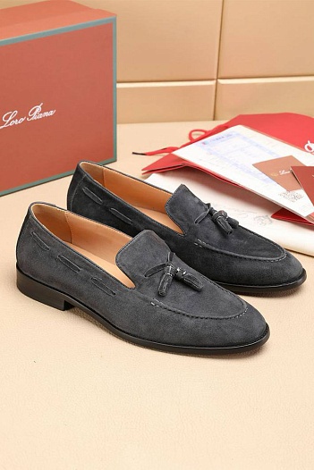 Замшевые лоферы Loro Piana tassel - Grey   