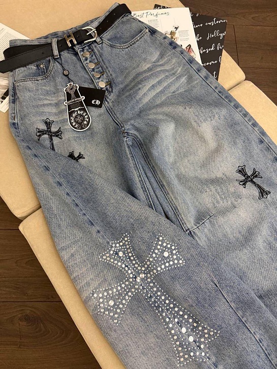 Женские голубые джинсы Chrome Hearts premium