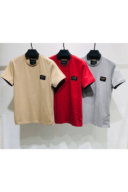 Мужская бежевая футболка Moschino logo-patch