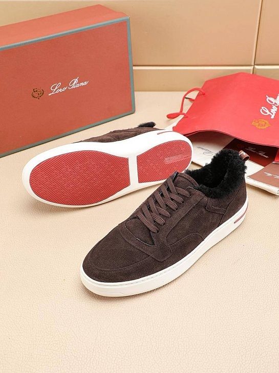 Кроссовки с мехом Loro Piana Newport Walk - Brown