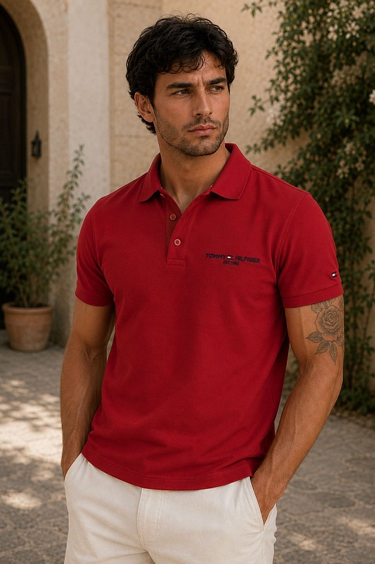 Красное мужское поло Tommy Hilfiger est.1985