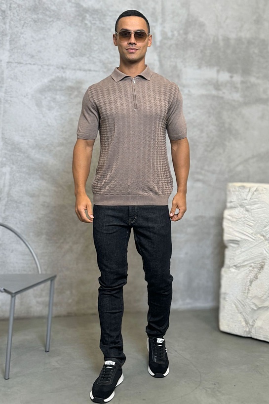 Мужское поло бежевого цвета Zilli zip neck