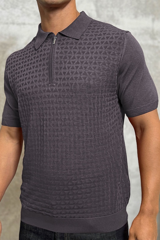 Мужское поло серо-коричневого цвета Zilli zip neck