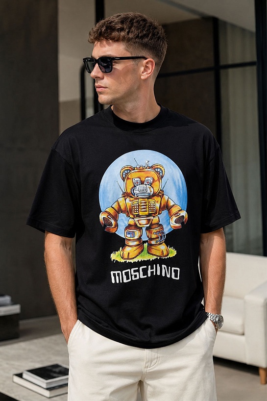 Чёрная футболка Moschino Couture Robot Teddy graphic-print