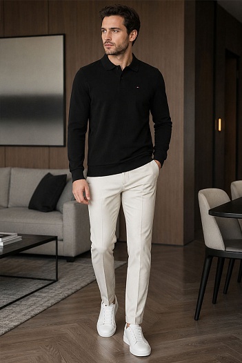 Чёрное поло с длинным рукавом Tommy Hilfiger   