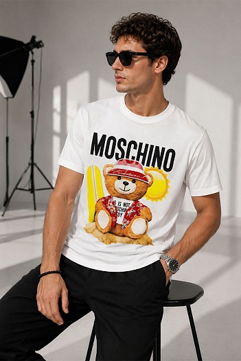 Мужская белая футболка Moschino Teddy Bear print   