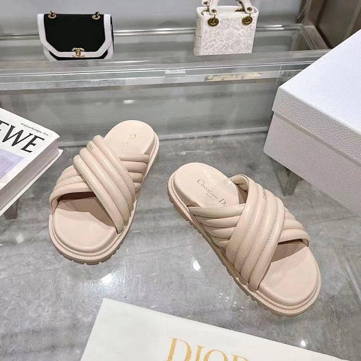 Женские кожаные шлёпанцы Dior D-Cross - Pink   