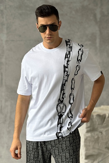 Мужская оверсайз футболка Louis Vuitton Chain print - White   