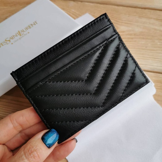 Кожаный чёрный кардхолдер Yves Saint Laurent 10.5x7.8 см