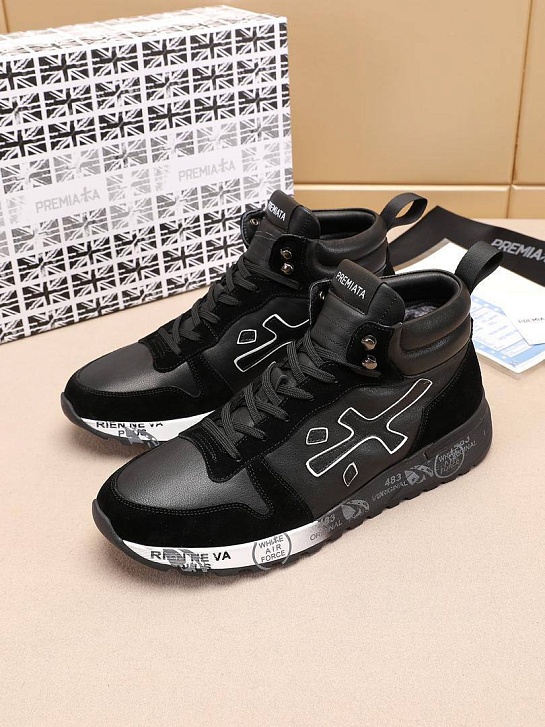 Комбинированные кроссовки с мехом Premiata high-top - Black