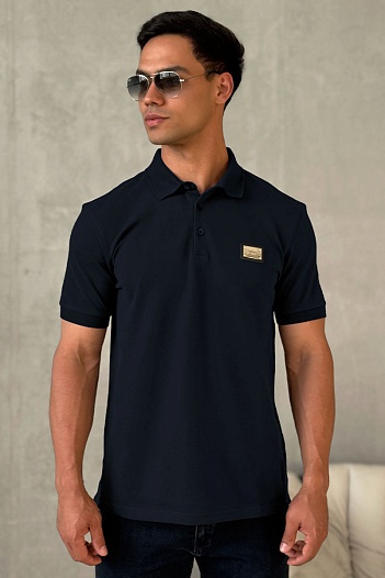 Мужское тёмно-синее поло Dolce & Gabbana logo-plaque   