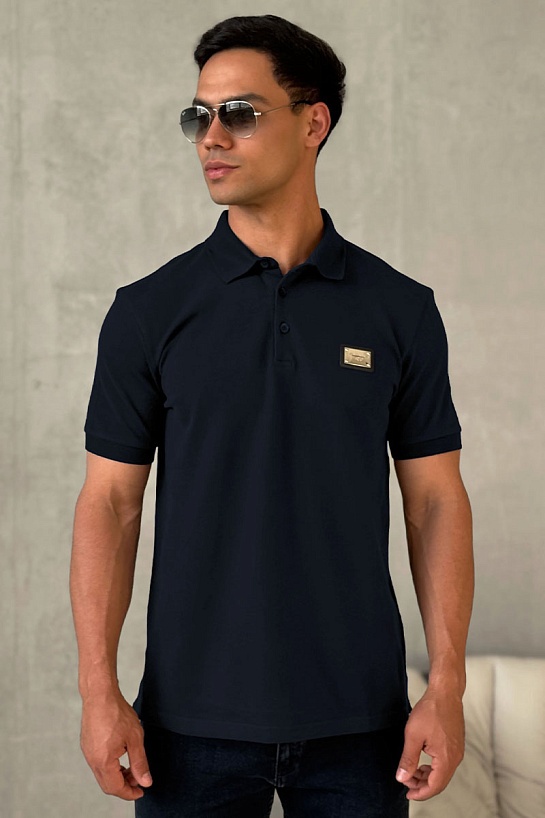 Мужское тёмно-синее поло Dolce & Gabbana logo-plaque