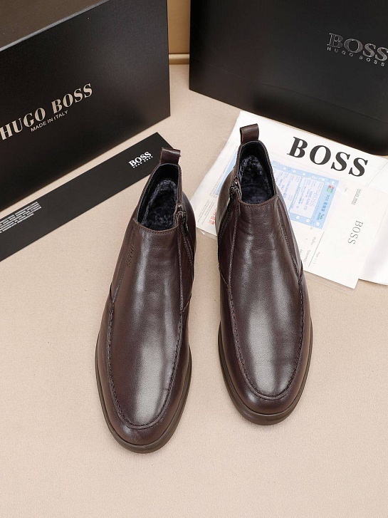 Кожаные лоферы с мехом Hugo Boss high-top - Brown