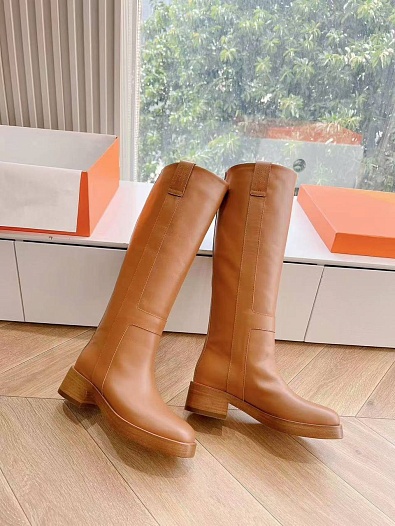 Женские кожаные сапоги Hermes Premium - Brown