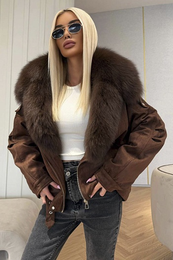 Женская утеплённая дубленка Max Mara с натуральным мехом   