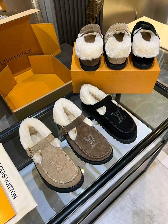Женские меховые лоферы Louis Vuitton Colorado Comfort Mary Jane premium
