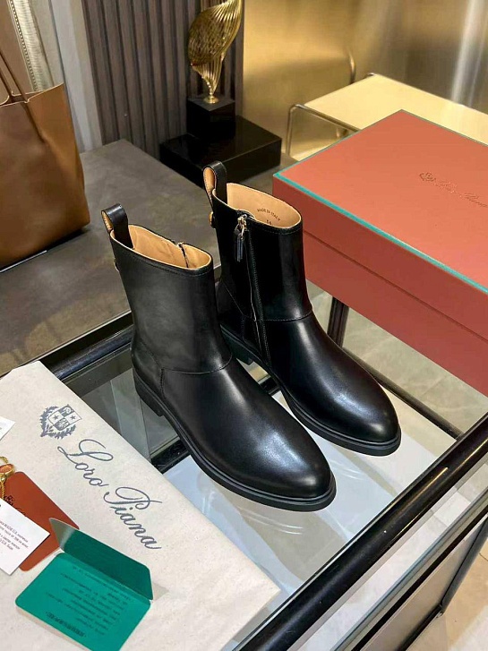 Женские кожаные сапоги Loro Piana premium - Black