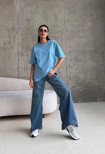 Женская оверсайз футболка синего цвета Dior premium   