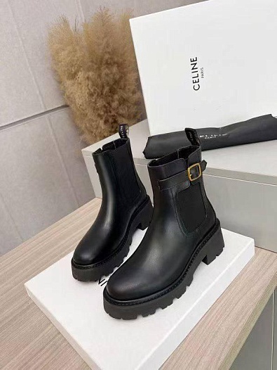 Женские кожаные сапоги Celine premium - Black   
