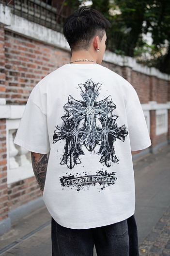 Белая оверсайз футболка Chrome Hearts Premium   