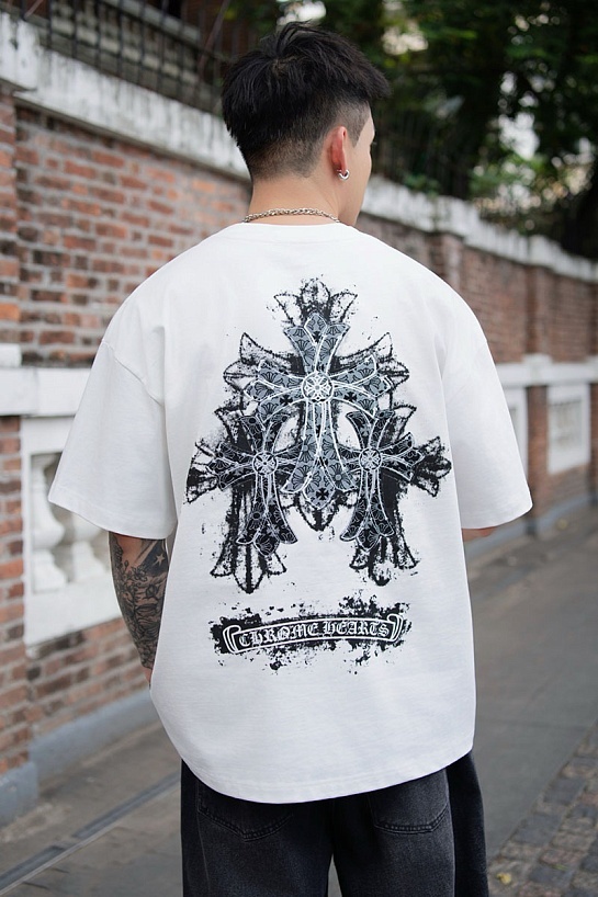 Белая оверсайз футболка Chrome Hearts Premium