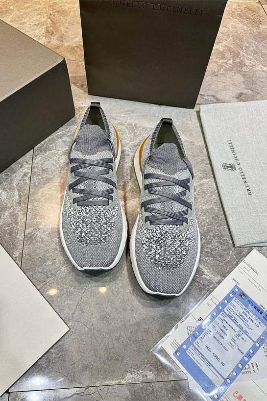 Текстильные кроссовки Brunello Cucinelli серого цвета