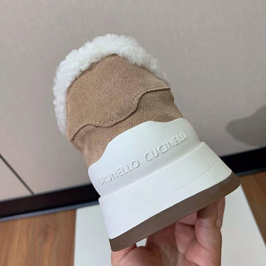 Женские замшевые кроссовки с мехом Brunello Cucinelli premium   