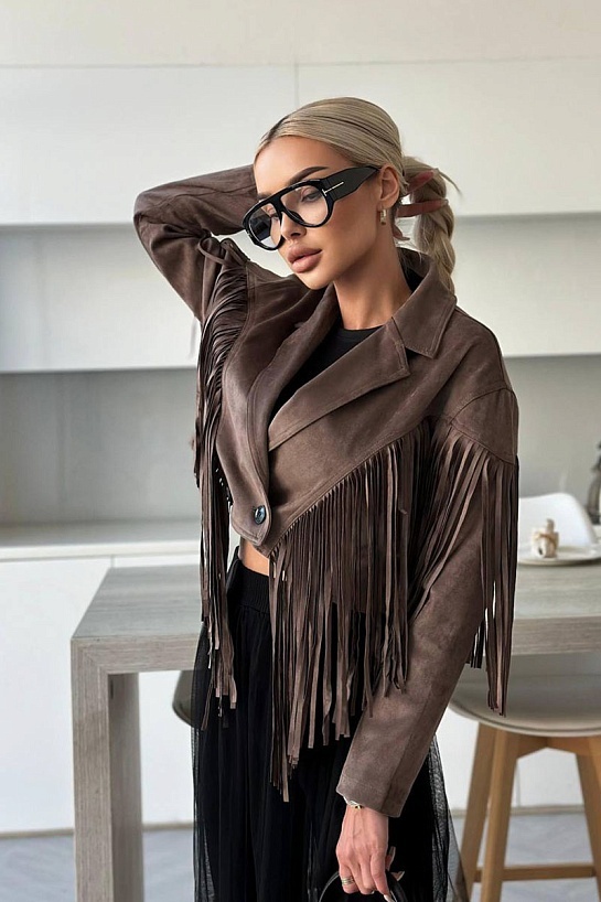 Женская замшевая косуха с бахромой Yves Saint Laurent