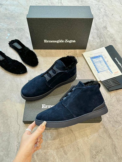 Кроссовки с мехом Ermenegildo Zegna Triple Stitch - Navy   
