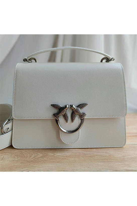 Кожаная сумка Love 25x18 см - White / Silver