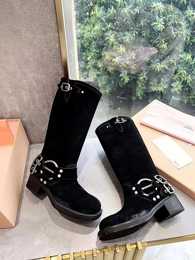 Женские замшевые сапоги MIU MIU Ankle Premium   