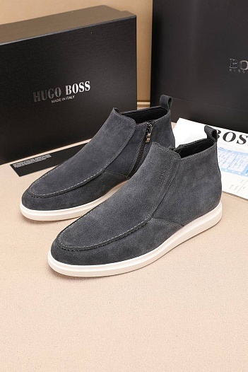 Замшевые лоферы с мехом Hugo Boss high-top - Grey   