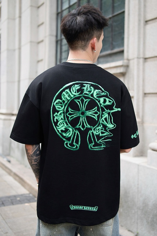 Чёрная оверсайз футболка Chrome Hearts Premium