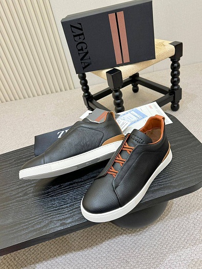 Кожаные кроссовки Ermenegildo Zegna Triple Stitch - Black   